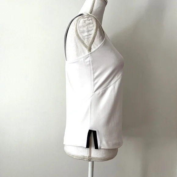 Adidas White Black Green Trim Tank Top M Mesh Racerback Athletic Gym Shirt - Picture 3 of 8